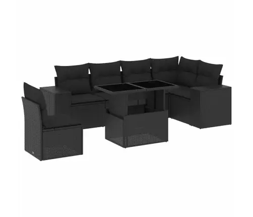 7-Daļīgs Dārza Dīvāna Komplekts Ar Matračiem, Melna Pe Vidaxl