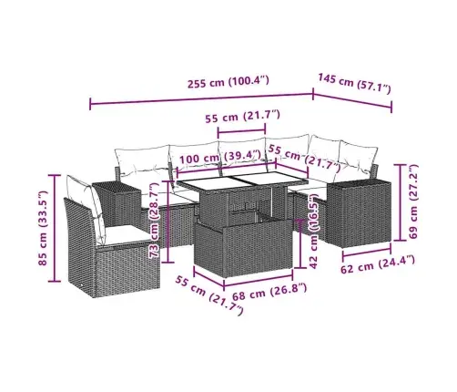 7-Daļīgs Dārza Dīvāna Komplekts Ar Matračiem, Melna Pe Vidaxl