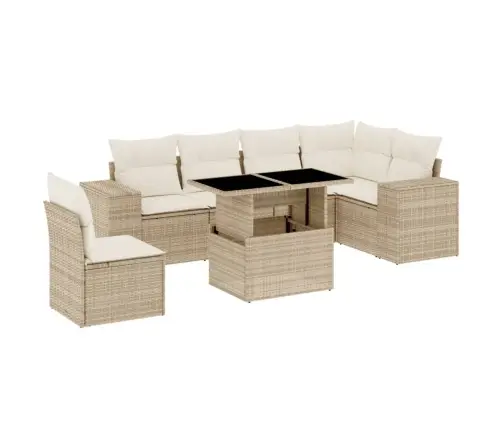 7-Daļīgs Dārza Dīvāna Komplekts, Matrači, Bēša Pe Rotangpalma Vidaxl