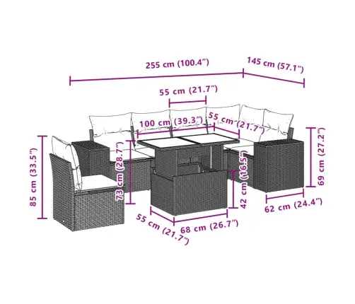 7-Daļīgs Dārza Dīvāna Komplekts, Matrači, Bēša Pe Rotangpalma Vidaxl