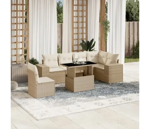 7-Daļīgs Dārza Dīvāna Komplekts, Matrači, Bēša Pe Rotangpalma Vidaxl