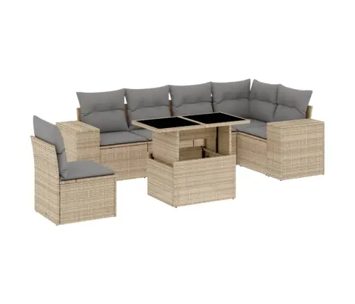 7-Daļīgs Dārza Dīvāna Komplekts, Matrači, Bēša Pe Rotangpalma Vidaxl