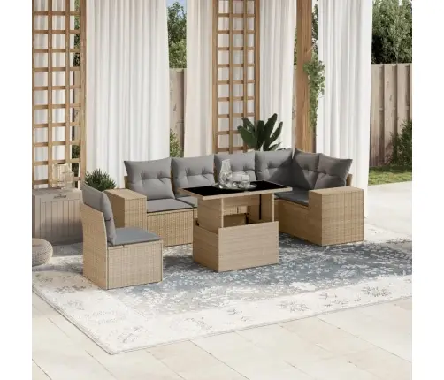 7-Daļīgs Dārza Dīvāna Komplekts, Matrači, Bēša Pe Rotangpalma Vidaxl