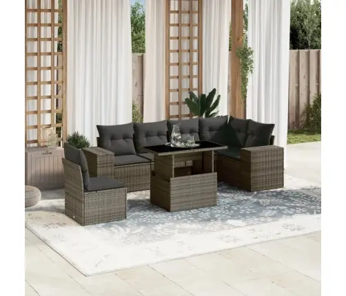 Sofos Komplektas Su Pagalvėlėmis, 7 Dalių, Pilkas, Poliratanas