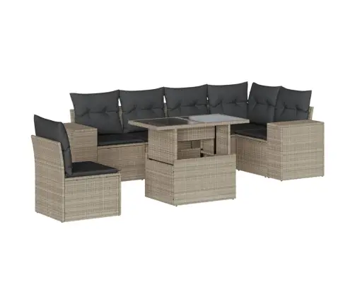 7-Osaline Aiamööblikomplekt Patjadega, Helehall, Polürotang