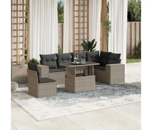 7-Osaline Aiamööblikomplekt Patjadega, Helehall, Polürotang