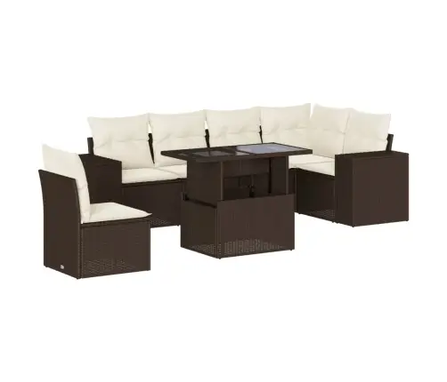 Sofos Komplektas Su Pagalvėlėmis, 7 Dalių, Rudas, Poliratanas