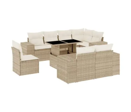 9-Daļīgs Dārza Dīvānu Komplekts, Matrači, Bēša Pe Rotangpalma Vidaxl