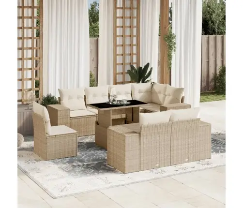 9-Daļīgs Dārza Dīvānu Komplekts, Matrači, Bēša Pe Rotangpalma Vidaxl