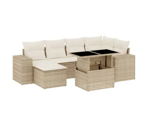 7-Daļīgs Dārza Dīvāna Komplekts, Matrači, Bēša Pe Rotangpalma Vidaxl