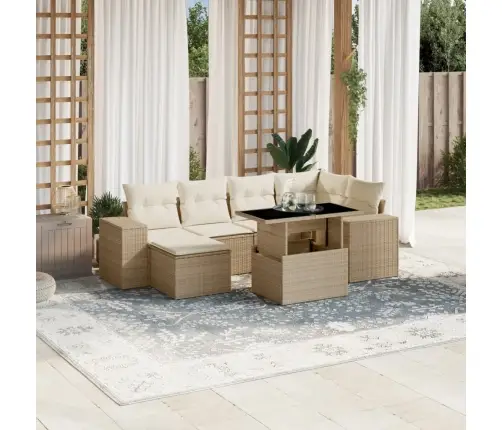 7-Daļīgs Dārza Dīvāna Komplekts, Matrači, Bēša Pe Rotangpalma Vidaxl