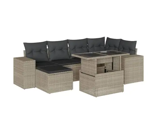 7-Daļīgs Dārza Dīvāna Komplekts,Matrači, Gaiši Pelēka Pe Pinums Vidaxl