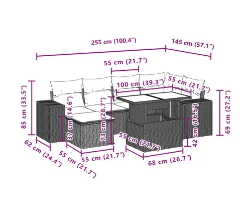 7-Daļīgs Dārza Dīvāna Komplekts,Matrači, Gaiši Pelēka Pe Pinums Vidaxl