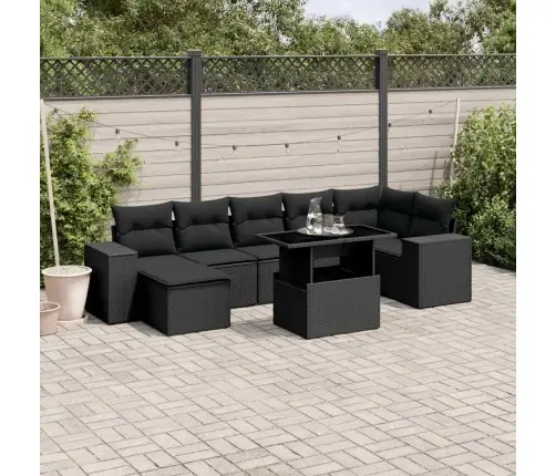 8-Daļīgs Dārza Dīvāna Komplekts, Matrači, Melna Pe Rotangpalma Vidaxl