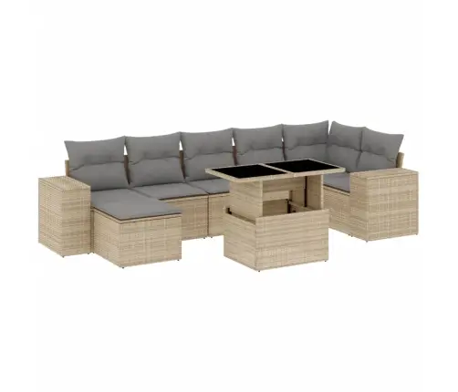 8-Daļīgs Dārza Dīvāna Komplekts, Matrači, Bēša Pe Rotangpalma Vidaxl