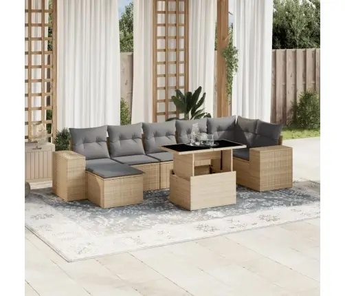 8-Daļīgs Dārza Dīvāna Komplekts, Matrači, Bēša Pe Rotangpalma Vidaxl