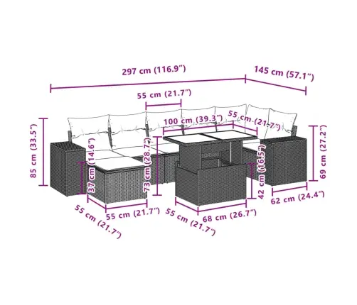 Sodo Komplektas Su Pagalvėlėmis, 8 Dalių, Pilkas, Poliratanas