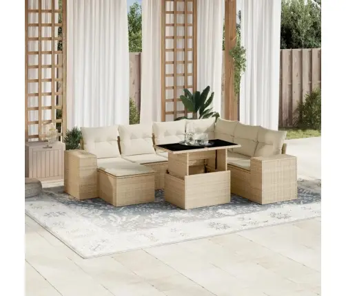 Sofos Komplektas Su Pagalvėlėmis, 8 Dalių, Smėlio, Poliratanas