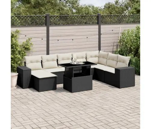 9-Daļīgs Dārza Dīvāna Komplekts, Matrači, Melna Pe Rotangpalma Vidaxl