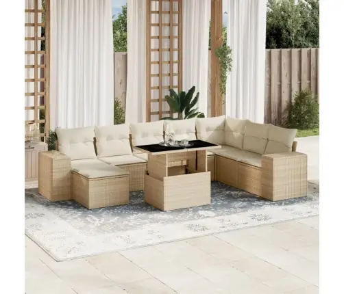 Sodo Komplektas Su Pagalvėlėmis, 9 Dalių, Smėlio, Poliratanas