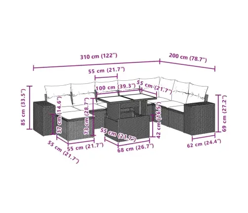 9-Osaline Aiadiivani Komplekt Patjadega, Beež, Polürotang