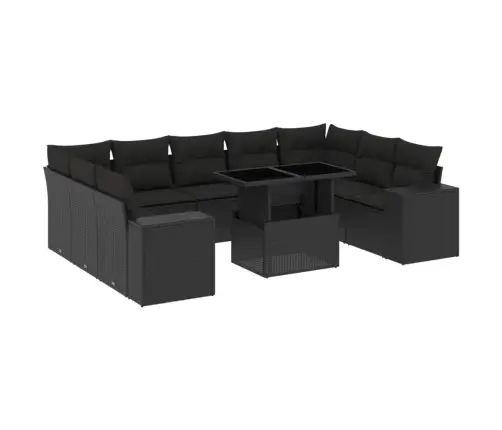 10-Daļīgs Dārza Dīvāna Komplekts, Matrači, Melna Pe Rotangpalma Vidaxl