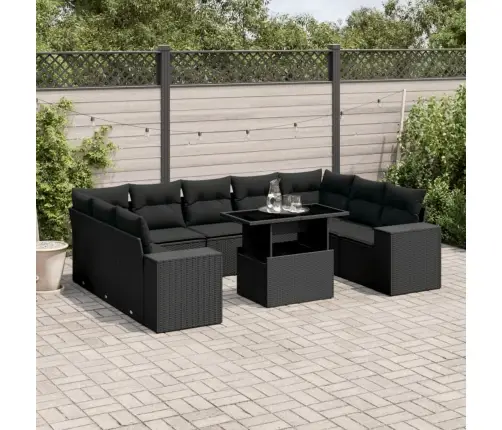 10-Daļīgs Dārza Dīvāna Komplekts, Matrači, Melna Pe Rotangpalma Vidaxl