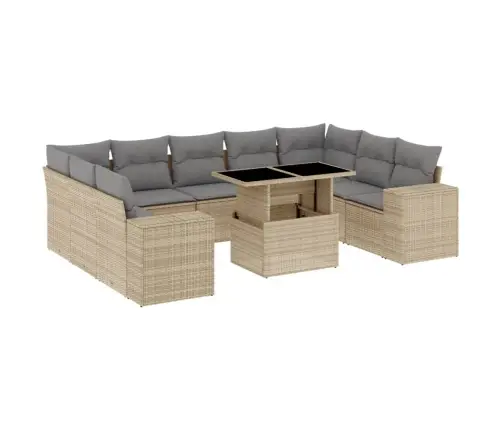 10-Daļīgs Dārza Dīvāna Komplekts, Matrači, Bēša Pe Rotangpalma Vidaxl