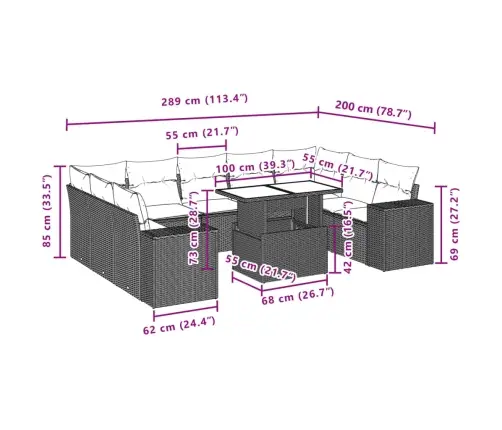 10-Daļīgs Dārza Dīvāna Komplekts, Matrači, Bēša Pe Rotangpalma Vidaxl