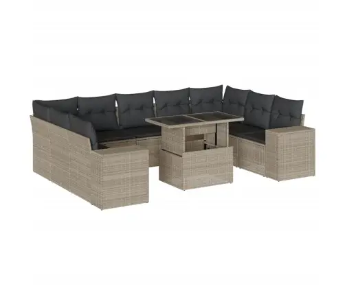 10-Daļīgs Dārza Dīvāna Komplekts Ar Matračiem, Pelēka Pe Pinums Vidaxl