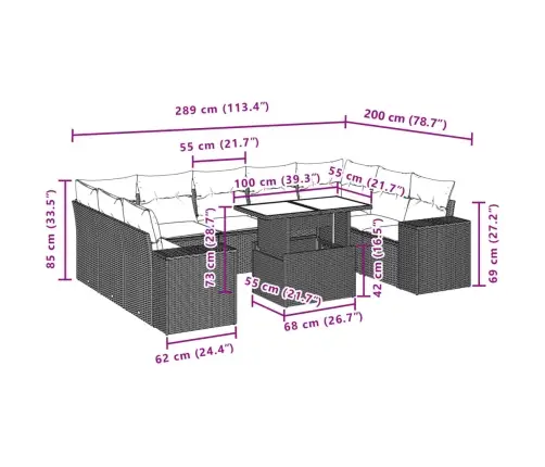 10-Daļīgs Dārza Dīvāna Komplekts Ar Matračiem, Pelēka Pe Pinums Vidaxl