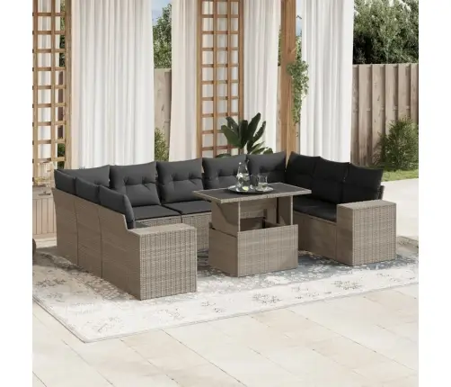 10-Daļīgs Dārza Dīvāna Komplekts Ar Matračiem, Pelēka Pe Pinums Vidaxl