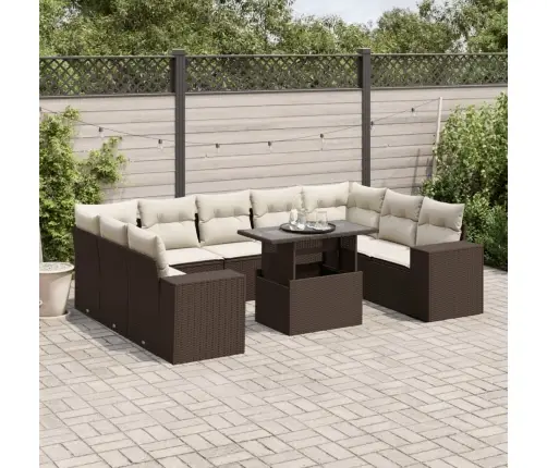 Sodo Komplektas Su Pagalvėlėmis, 10 Dalių, Rudas, Poliratanas