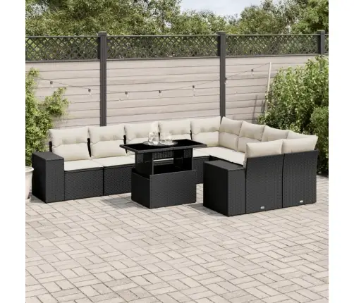 10-Daļīgs Dārza Dīvāna Komplekts, Matrači, Melna Pe Rotangpalma Vidaxl