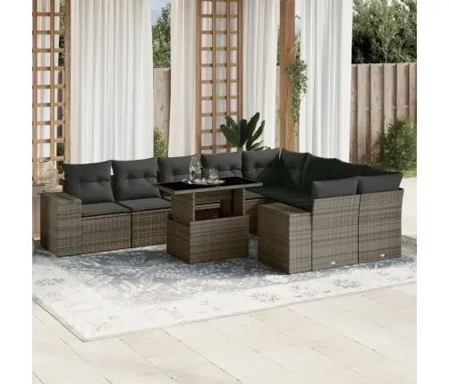 10-Daļīgs Dārza Dīvāna Komplekts Ar Matračiem, Pelēks Pe Pinums Vidaxl