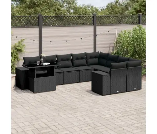 Sodo Komplektas Su Pagalvėlėmis, 10 Dalių, Juodas, Poliratanas