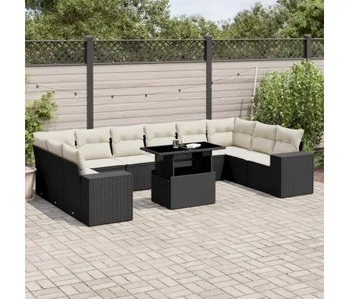 11-Daļīgs Dārza Dīvāna Komplekts, Matrači, Melna Pe Rotangpalma Vidaxl