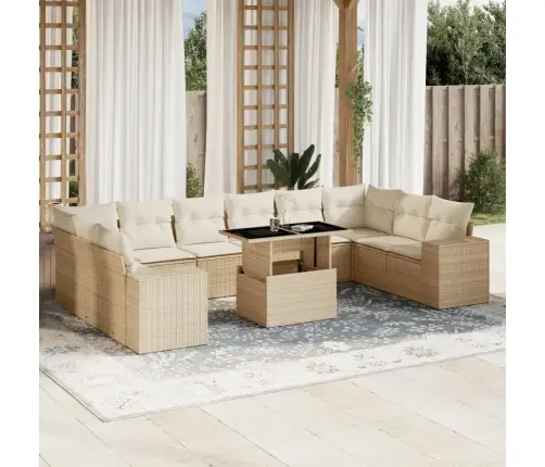 11-Daļīgs Dārza Dīvāna Komplekts, Matrači, Bēša Pe Rotangpalma Vidaxl