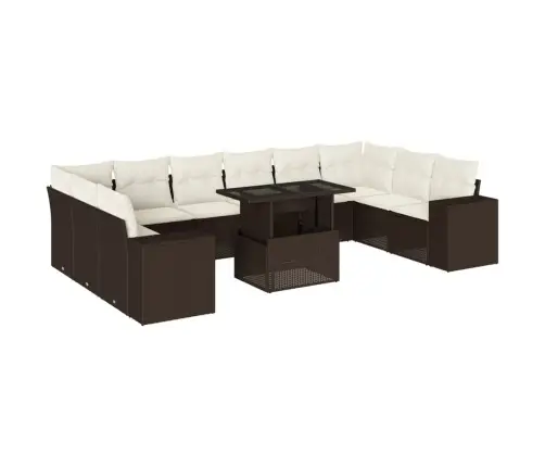 11-Daļīgs Dārza Dīvāna Komplekts, Matrači, Brūna Pe Rotangpalma Vidaxl