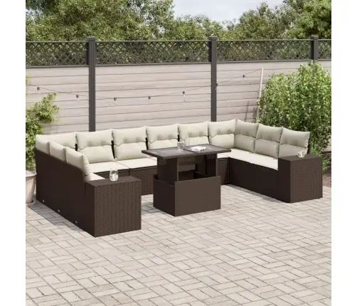 11-Daļīgs Dārza Dīvāna Komplekts, Matrači, Brūna Pe Rotangpalma Vidaxl