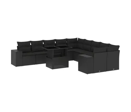 11-Daļīgs Dārza Dīvāna Komplekts, Matrači, Melna Pe Rotangpalma Vidaxl