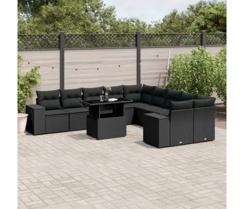 11-Daļīgs Dārza Dīvāna Komplekts, Matrači, Melna Pe Rotangpalma Vidaxl