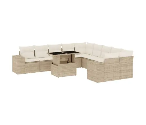 11-Daļīgs Dārza Dīvāna Komplekts, Matrači, Bēša Pe Rotangpalma Vidaxl