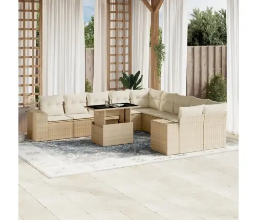 11-Daļīgs Dārza Dīvāna Komplekts, Matrači, Bēša Pe Rotangpalma Vidaxl