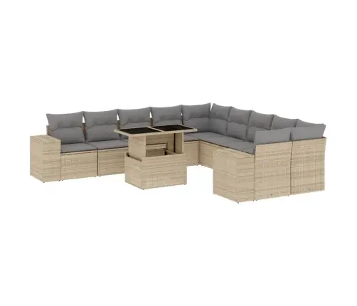 11-Daļīgs Dārza Dīvāna Komplekts, Matrači, Bēša Pe Rotangpalma Vidaxl