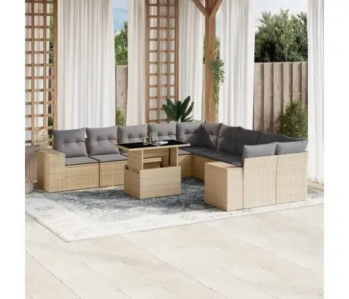 11-Daļīgs Dārza Dīvāna Komplekts, Matrači, Bēša Pe Rotangpalma Vidaxl