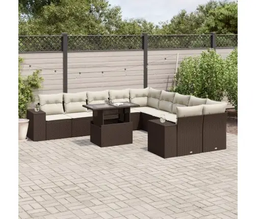 Sodo Komplektas Su Pagalvėlėmis, 11 Dalių, Rudas, Poliratanas