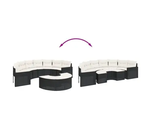 2-Daļīgs Dārza Dīvāna Komplekts, Pusaplis, Melna Pe Rotangpalma Vidaxl