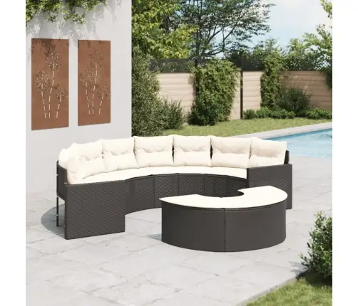 2-Daļīgs Dārza Dīvāna Komplekts, Pusaplis, Melna Pe Rotangpalma Vidaxl