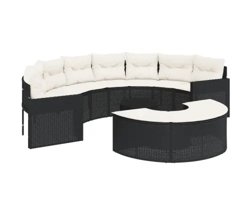 Sodo Sofų Komplektas, 3 Dalių, Juodas, Pusapvalis, Poliratanas